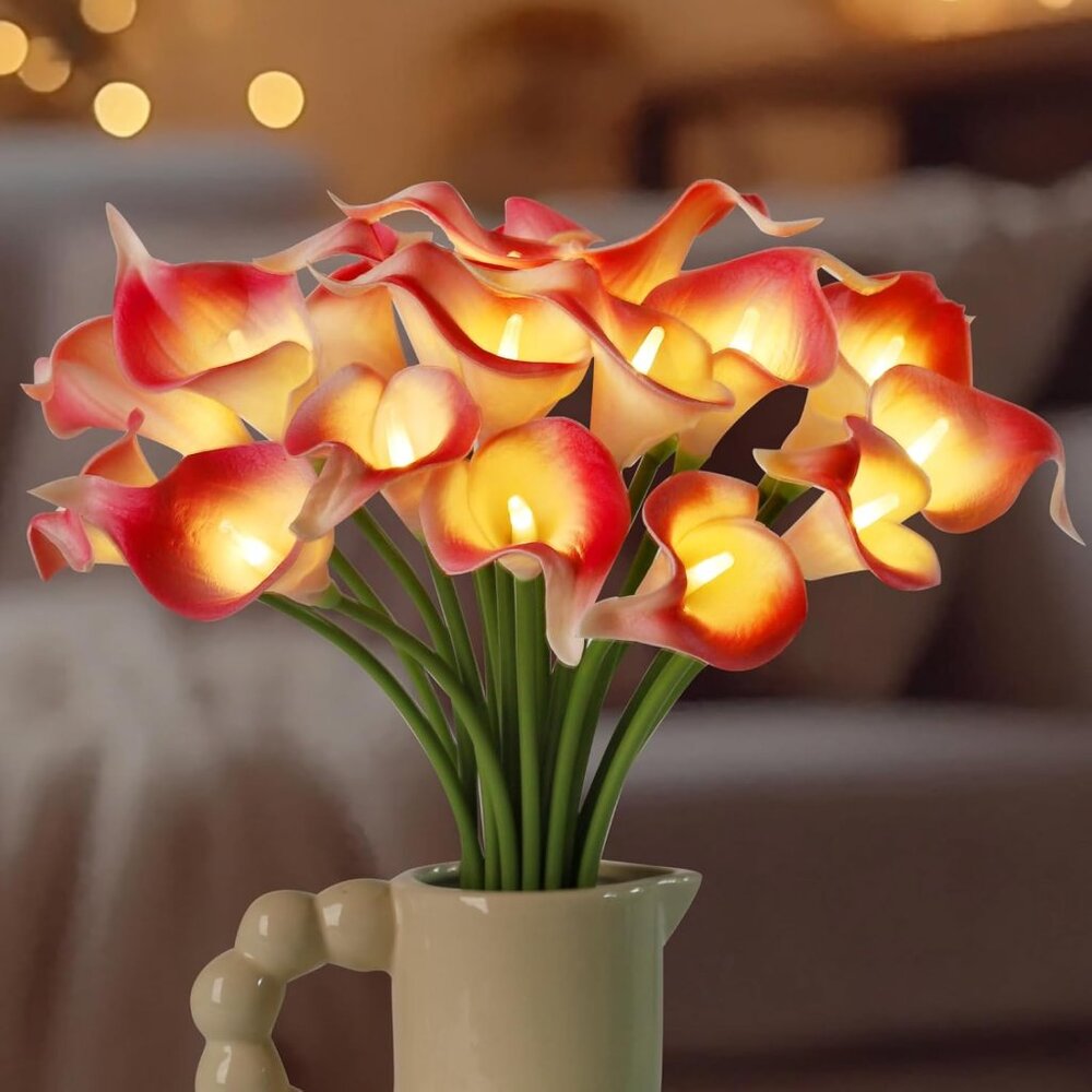 Pink Real Artificial Flowers Lighted Led Lily Bouquet 20 Stems Home Decor